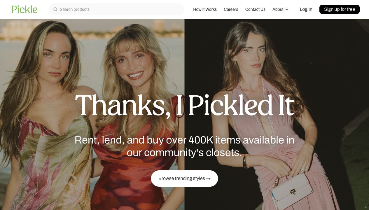Pickle marketplace homepage
