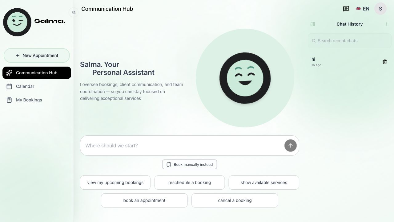 Salma AI booking assistant dashboard